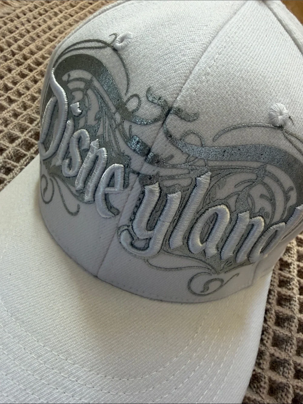Disney White Silver Embroidered Baseball Hat authentic Disneyland Parks cap